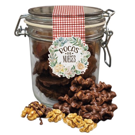 Tarro Hermético Relleno De Exquisitas Rocas De Nueces Con Chocolate Con Leche