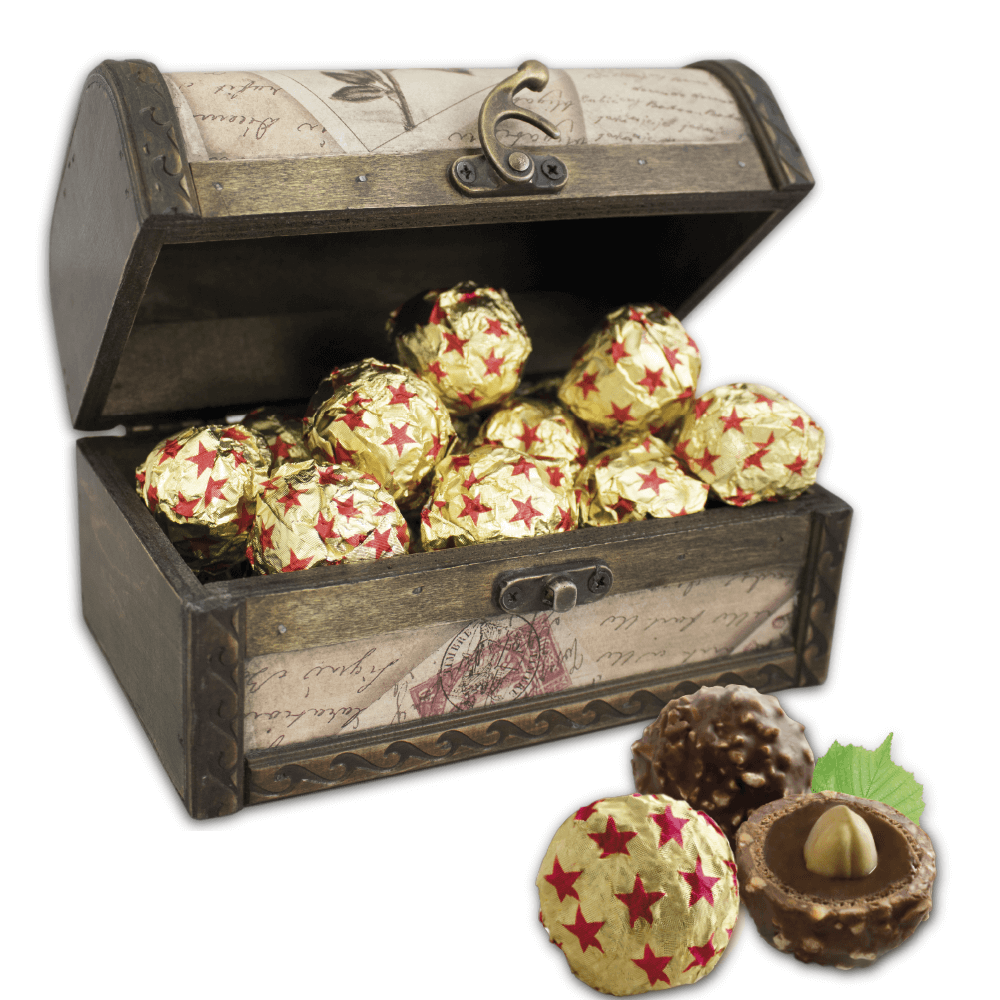 Baúl joyero bombones crocanti de chocolate