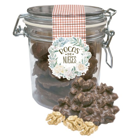 Tarro Hermético Relleno De Exquisitas Rocas De Nueces Con Chocolate Con Leche